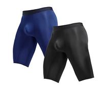 Ouruikia Boxer Shorts Homme Caleçon Boxer Soie Glacée Séchage Rapide Jambe Longue sans Trace Léger et Fin sous-vêtements, Lot de 2, Noir/Bleu Marine, XL