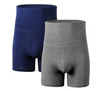 Ouruikia Boxer taille haute pour homme avec braguette, Lot de 2 - Gris foncé/bleu, XL