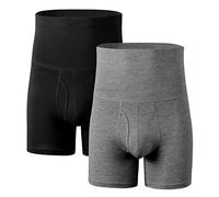Ouruikia Boxer taille haute pour homme avec braguette, Lot de 2 - noir gris foncé, L