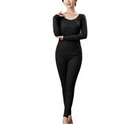 Ouruikia Ensemble de sous-vêtements Thermiques pour Femme Doublés en Laine Polaire Tops Pantalon de Base Leggings Hiver, Noir, S