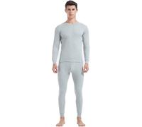 Ouruikia Ensemble de sous-vêtements Thermiques pour Homme Coton Manches Longues Col Rond Hauts Leggings, Gris Clair, M