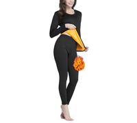 Ouruikia Femme Ensemble de sous-vêtements Thermaux Doublure Polaire Super Chauds Épaisse l'hiver Hauts Pantalon Couche de Base, Noir, L