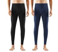 Ouruikia Homme sous-vêtements Thermiques Léger Doublure en Laine Pantalons Chauds Longs Johns Base Layer Leggings Lot de 2, Noir+Bleu, XL