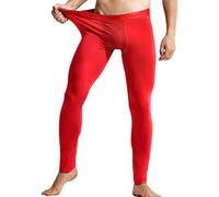 Ouruikia sous-vêtements Thermiques Homme Modal Pantalon Long Thermique Magnétique Hiver Chaud Base Layer Taille Basse, Rouge, L