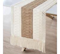 OurWarm Chemin de Table en macramé - Style Rustique - en Toile de Jute Naturelle - avec Pompons - pour Mariage, fête prénuptiale, décoration de Table à Manger - 30,5 x 274,3 cm