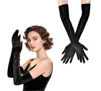 OuryTech Gants en dentelle noirs, Longs gants noirs pour femmes, Gants satinés longueur coude pour carnaval, thé et accessoires de costume des années 1920