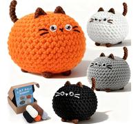 OuryTech Kit de Crochet pour Débutants, 4 Pièces Ensemble de Crochet Amigurumi Chat, Kit de Crochet Tricot Débutant avec Instructions Vidéo