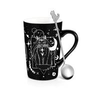 OuryTech Tasse à chat, tasse chat mug et cuillères, Mignon mug avec chat en design gothique, Tasses à café cadeau pour amateurs de chats, Cat Design