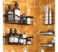 OUSFOT Étagère Douche sans Perçage 5 PCS Etagere Salle de Bain Panier Salle de Bain Support Douche Noir en Acier Inoxydable pour Rangement Porte Gel Shampoing Douche Accessoire avec Porte Savon Shower