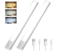 OUSFOT Lampe Placard Led Detecteur 30CM [2 pièces] Lumière led Sans Fil USB, Eclairage Lampe Led Rechargeable Interieur, Lampe Detecteur de Mouvement Interieur, Veilleuse, pour Escaliers/Armoire