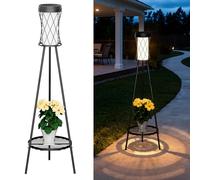 OUSFOT Lampe Solaire Exterieur avec USB sur Pied, Étanche Eclairage Exterieur Solaire avec Trois Réglages de Température de Couleur, lampadaire Luminaire Extérieur pour Terrasse Jardin Cour de Plantes