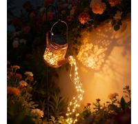 OUSFOT Lampe Solaire Jardin Exterieur Arrosoir Comprenant 6 Guirlande Lumineuse Cascade avec 90 LED, Motifs Colibris et Floraux, Lanterne Lumiere Solaire IP44 Étanche, Decoration Cour Halloween Noël