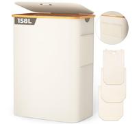 OUSFOT Panier à linge 3 Compartiments avec Couvercle 158L Corbeille a linge pliable en Tissu Oxford 600D avec Sac à linge amovible, Poche en filet à l'arrière Bac a linge Laundry baskets, Beige