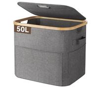OUSFOT Panier a Linge Sale 50 L, Corbeille a Linge Facile à Assembler avec Poignées, 600D Oxford Fabric Bac Linge, Laundry Basket pour Chambres à Coucher, Chambres d'Enfants, Salles de Bains, Gris