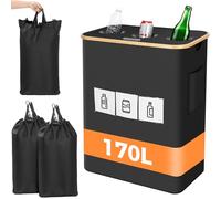 OUSFOT Poubelle tri Selectif, 170L Poubelle Recyclage 3 Compartiments Poubelle Recyclage Avec Couvercle Poubelle de tri Avec Trou,Bouteilles Verre, Exterieur de Recyclage