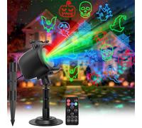 OUSFOT Projecteur Noel Exterieur, 3 Couleurs Rouge Vert Bleu Projecteur Laser avec Télécommande et Timing, 5 Cartes avec Noël,Halloween,Fête, Parties, Point Laser, Cadeau pour Festival