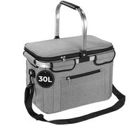 OUSFOT Sac Isotherme Repas, 30L Sac Isotherme Courses Mit Deckel, Glaciere Souple Isotherme Gris Idéal pour Les Courses, Les Pique-niques et Les Activités en Plein Air