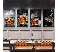 OuShen Bar Restaurant Mur Art Verre Toile Mur Art Photo Bouteille Affiche Imprime Salon Cuisine Décoration de La Maison Peintures 60x80cmx4pcs Sans Cadre