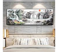 OUSHION ART Chinois Lever Du Soleil Paysage Naturel Toile Peintures Érable Rouge Bateau Cascade Animaux Toile Photos Vintage Home Decor 40x120cm cadre intérieur