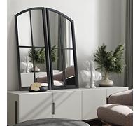OUSHUAI Lot de 2 miroirs en Forme d'arche Noire, décoration Murale, miroirs muraux de Ferme avec Cadre en Fer pour entrée, Couloir, Salon, cheminée. 67 x 34 cm