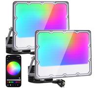 OUSIDE Projecteur LED RGB Extérieur 100W (Lot de 2), Contrôle par App Bluetooth, 16 Millions de Couleurs, 12 Modes Musicaux, 44 Modes Dynamiques, IP66 Étanche, Fonction Minuterie, pour Fête,Halloween