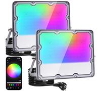 OUSIDE Projecteur LED RGB Extérieur 50W (Lot de 2), Contrôle par App Bluetooth, 16 Millions de Couleurs, 12 Modes Musicaux, 44 Modes Dynamiques, IP66 Étanche, Fonction Minuterie, pour Fête,Halloween