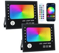 OUSIDE Projecteur LED RGB Extérieur 60W, Contrôle par Application Bluetooth et Télécommande 2.4G, 16 Millions de Couleurs, IP66 Étanche, Éclairage Jardin et Terrasse, Lot de 2