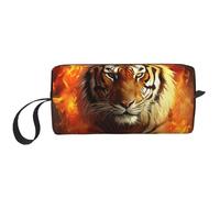 OUSIKA Cool Tiger in Flame Trousse de maquillage portable pour femme - Sac de rangement de voyage - Grande capacité - Blanc - Taille unique, blanc, Taille unique