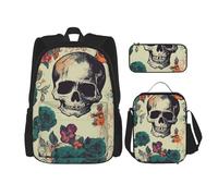 OUSIKA Ensemble de 3 sacs à dos décontractés avec boîte à déjeuner et trousse à crayons pour homme et femme, noir, Noir , Taille unique