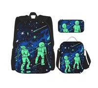 OUSIKA Ensemble de 3 sacs à dos phosphorescents avec imprimé décontracté avec boîte à déjeuner et trousse à crayons pour homme et femme, Noir , Taille unique