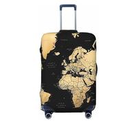 OUSIKA Housse de bagage de voyage élastique avec fermeture éclair invisible et lavable Motif carte du monde Protection de valise mignonne anti-rayures pour valise de 45,7 à 78,7 cm, Noir , L