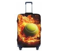 OUSIKA Housse de bagage de voyage élastique avec fermeture éclair invisible Tennis on Fire Protecteur de valise lavable mignon anti-rayures pour valise de 45,7 à 78,7 cm, Noir , S