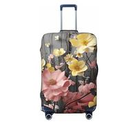OUSIKA Housse de protection lavable et extensible pour valise, art mural floral, housse de valise, housse anti-rayures pour bagages de 45,7 à 81,3 cm, Noir , S