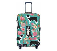 OUSIKA Housse de protection lavable et extensible pour valise, Border Collie Florals - Anti-rayures - Convient aux protections de bagages de 45,7 à 81,3 cm, Noir , L