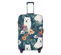 OUSIKA Housse de protection lavable et extensible pour valise, motif chien et fleurs, anti-rayures, convient aux protections de bagages de 45,7 à 81,3 cm, Noir , M