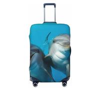 OUSIKA Housse de protection lavable et extensible pour valise, motif dauphins souriants, anti-rayures, convient aux protections de bagages de 45,7 à 81,3 cm, Noir , L