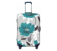 OUSIKA Housse de protection lavable et extensible pour valise, motif floral bleu sarcelle, gris et blanc, anti-rayures, convient aux protections de bagages de 45,7 à 81,3 cm, Noir , XL