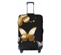 OUSIKA Housse de protection lavable et extensible pour valise, motif papillons dorés, blancs, noirs, anti-rayures, convient aux protections de bagages de 45,7 à 81,3 cm, Noir , S