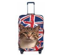 OUSIKA Housse de protection pour bagages - Lavable - Extensible - Motif chat - Drapeau britannique - Anti-rayures - Convient aux protections de bagages de 45,7 à 81,3 cm, Noir , S