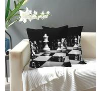 OUSIKA Housses de coussin carrées décoratives pour canapé, lit, salon - Motif échecs noir et blanc