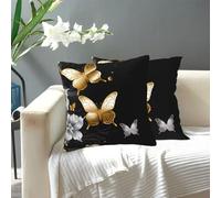 OUSIKA Housses de coussin carrées décoratives pour canapé, lit, salon - Motif papillons blancs dorés et noirs