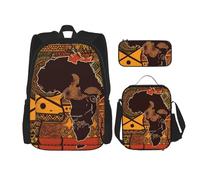 OUSIKA Lot de 3 sacs à dos décontractés avec boîte à déjeuner et trousse à crayons pour homme et femme, noir, taille unique, Noir , Taille unique
