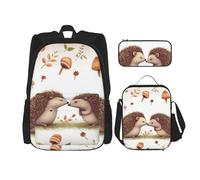 OUSIKA Lot de 3 sacs à dos décontractés avec boîte à déjeuner et trousse à crayons pour homme et femme, noir, taille unique, Noir , Taille unique