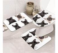OUSIKA Lot de 3 tapis de bain antidérapants en forme de U pour abattant de toilettes, motif bouledogue français