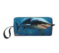 OUSIKA Poissons requins corail, trousse de maquillage portable pour femme, sac de rangement de voyage, sac de réception quotidienne, grande capacité, blanc, taille unique, blanc, Taille unique