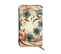 OUSIKA Portefeuille en cuir pour homme et femme - Grand porte-cartes de crédit - Couronne florale - Avec fermeture éclair - Support de téléphone - Long sac à main de voyage, Noir , Taille unique,