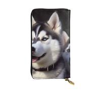 OUSIKA Portefeuille en cuir pour homme et femme - Grand porte-cartes de crédit - Motif chien husky - Avec fermeture éclair - Support de téléphone - Long sac à main de voyage, Noir , Taille unique,