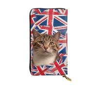 OUSIKA Portefeuille en cuir pour homme et femme - Grand porte-cartes de crédit - Motif drapeau britannique - Avec fermeture éclair - Porte-téléphone - Long sac à main de voyage, Noir , Taille unique,