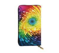 OUSIKA Portefeuille en cuir pour homme et femme - Grand porte-cartes de crédit - Motif tourbillon arc-en-ciel - Avec fermeture éclair - Support de téléphone - Long sac à main de voyage, Noir , Taille