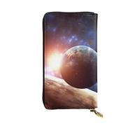 OUSIKA Portefeuille en cuir pour homme et femme - Grand porte-cartes de crédit - Planètes dans l'espace - Portefeuille avec fermeture éclair pour téléphone portable - Long sac à main de voyage, Noir ,